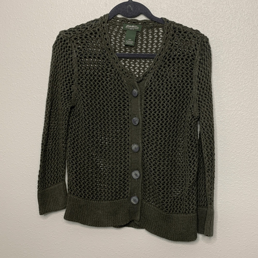 Eddie Bauer Loose‎ Knit Olive Cardigan Size Medium